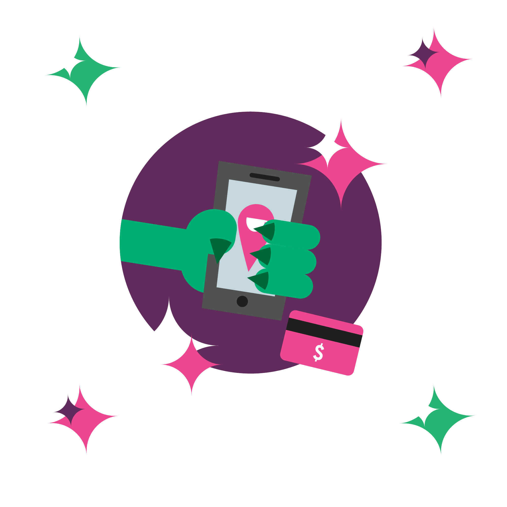 Coffee Monster artwork showing digital ordering and payment
